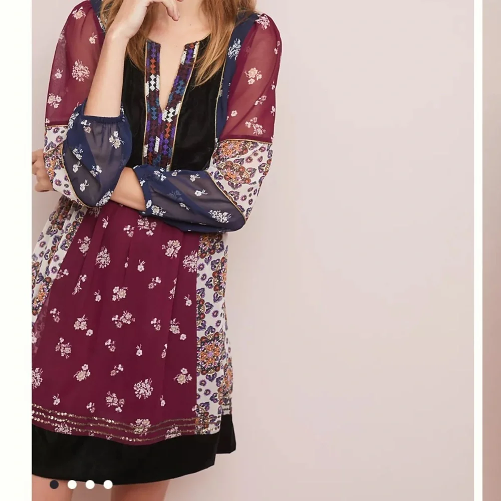 Anthropologie Maeve Quartier Dress Patchwork‎ Renaissance Boho Artsy Party XS